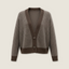Chocolate Contrast-Trim Mohair Cardigan